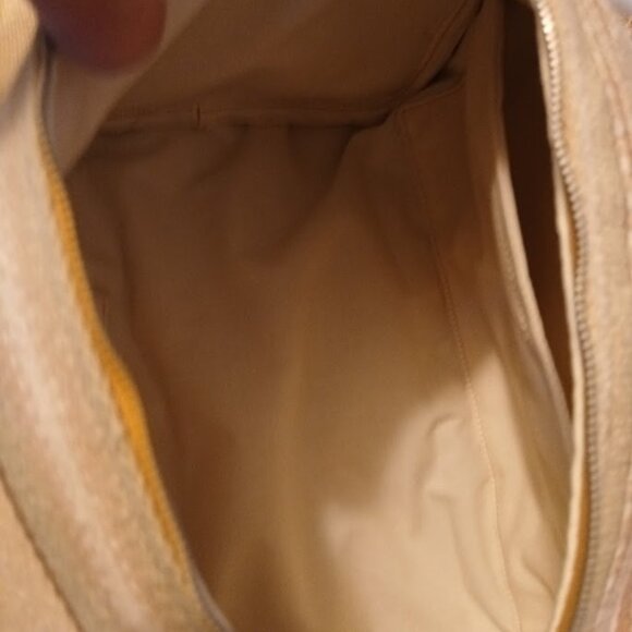 New Canvas Upholstery Mini Duffle Travel Bag Tan Sage embroidered Shoulder Cross - Picture 8 of 9